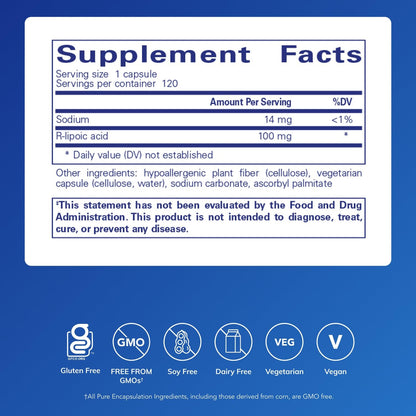 Pure Encapsulations R-Lipoic Acid (Stabilized) – Hypoallergenic Antioxidant & Metabolic Support | 120 Capsules