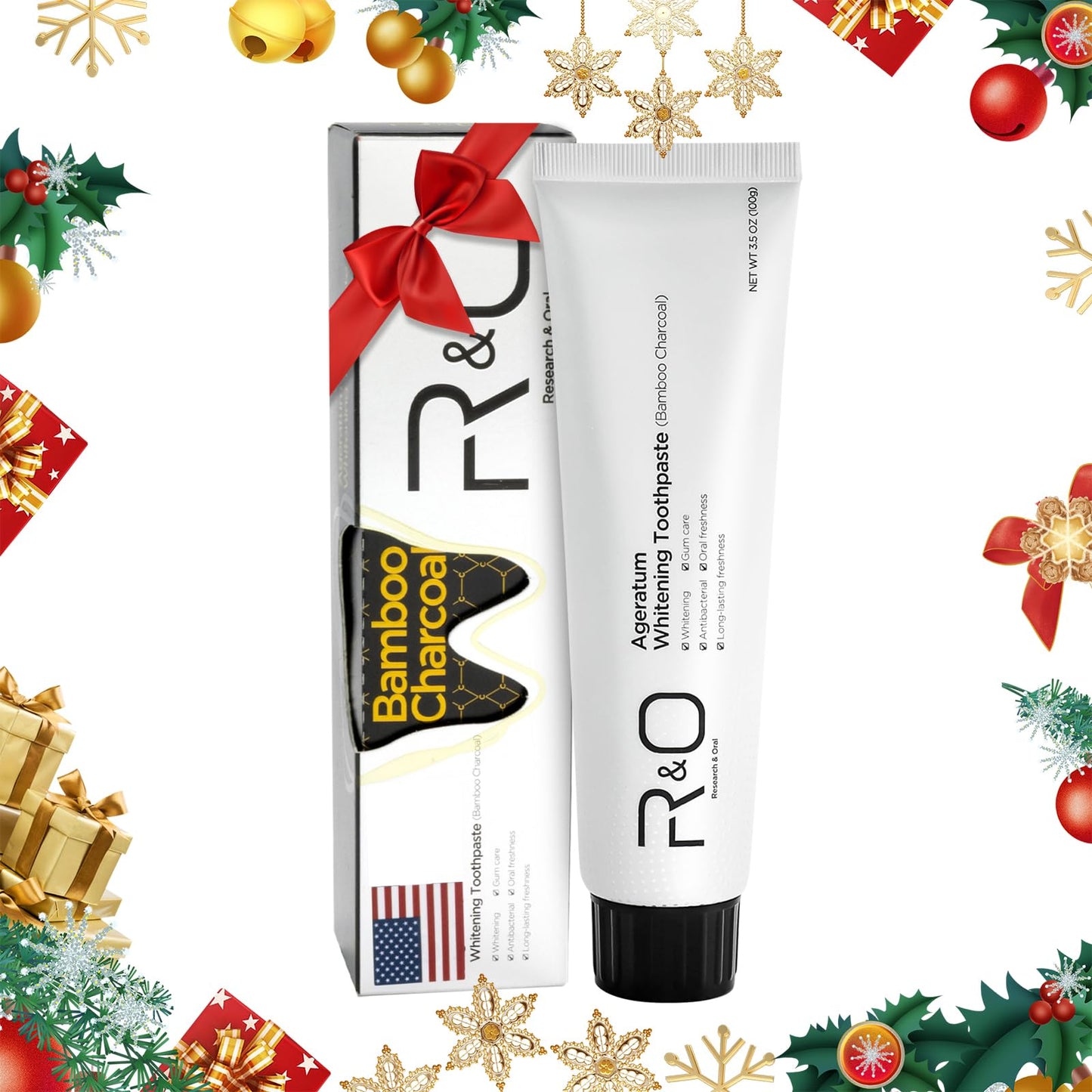 R&O Ageratum Whitening Toothpaste with Bamboo Charcoal 3.53 oz | Whitens Teeth, Reduces Plaque, Fresh Breath