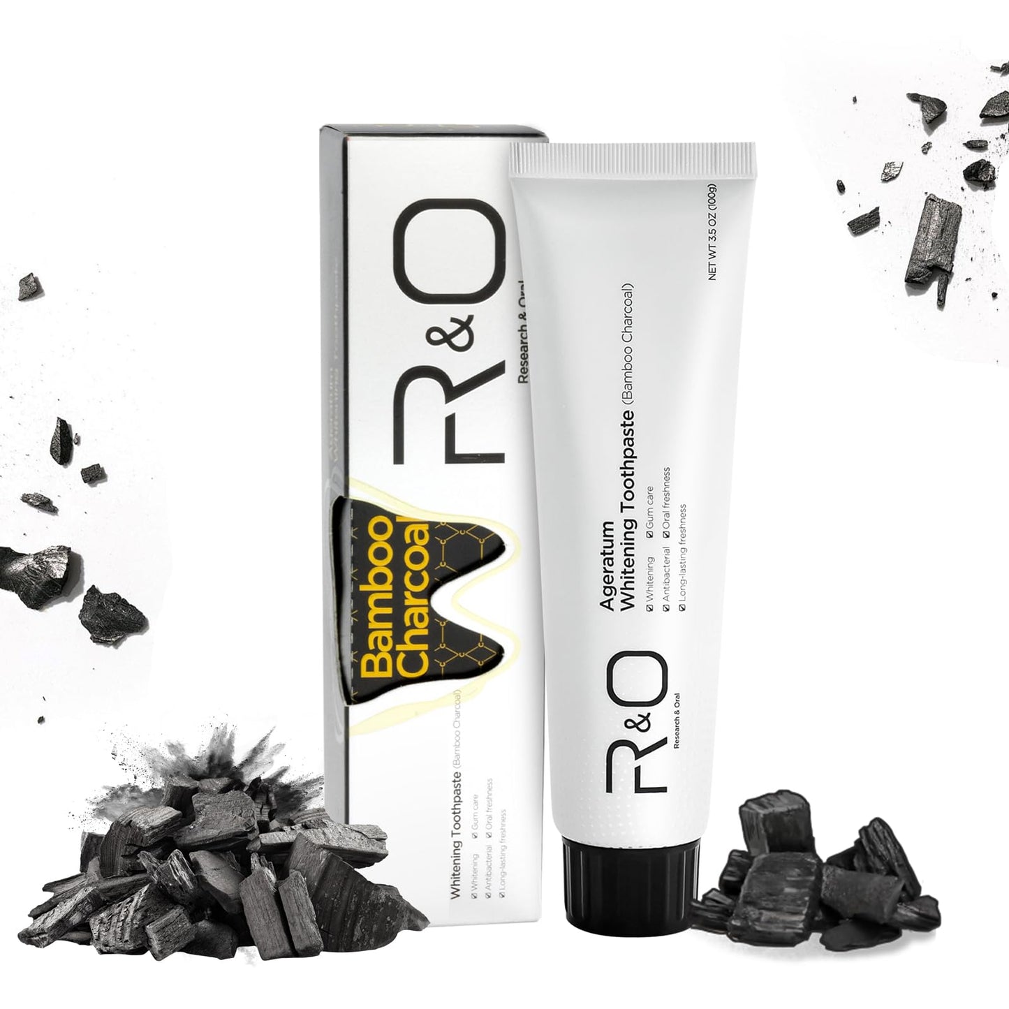 R&O Ageratum Whitening Toothpaste with Bamboo Charcoal 3.53 oz | Whitens Teeth, Reduces Plaque, Fresh Breath