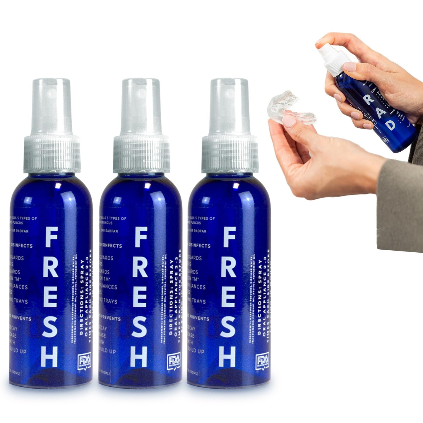 RAD FRESH Natural Mouth Guard Cleaner – 3.4 oz No-Rinse Formula for Aligners & Dentures