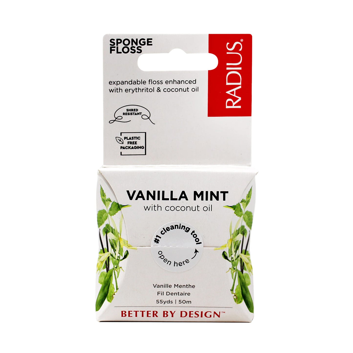 Radius Sponge Dental Floss Vanilla Mint 55 Yards – 2 Pack (Vegan, Non-Toxic)