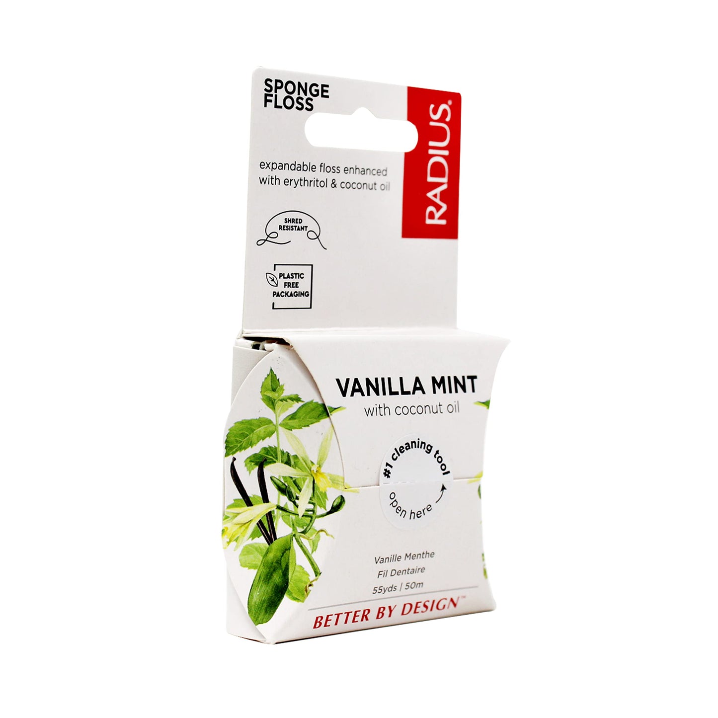 Radius Sponge Dental Floss Vanilla Mint 55 Yards – 2 Pack (Vegan, Non-Toxic)