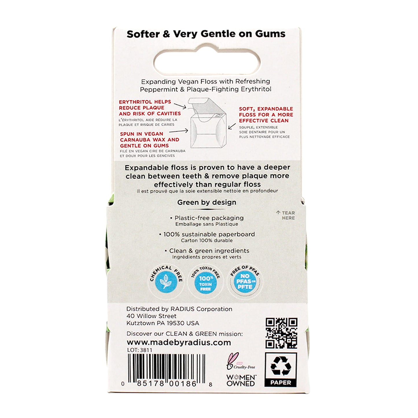 Radius Sponge Dental Floss Vanilla Mint 55 Yards – 2 Pack (Vegan, Non-Toxic)