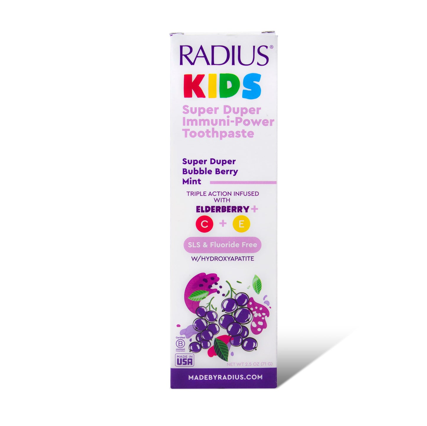 RADIUS Kids Immunity Toothpaste 3-Pack | Super Duper Bubble Berry Mint 2.5 oz