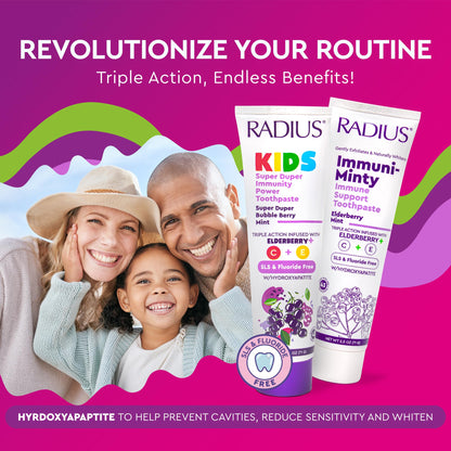 RADIUS Kids Immunity Toothpaste 3-Pack | Super Duper Bubble Berry Mint 2.5 oz