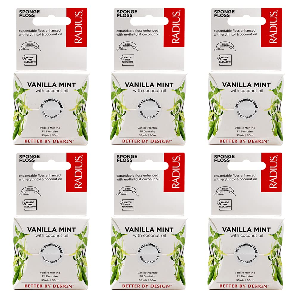 RADIUS Vanilla Mint Dental Floss – 55 Yards, 6-Pack | Vegan & Non-Toxic Oral Care