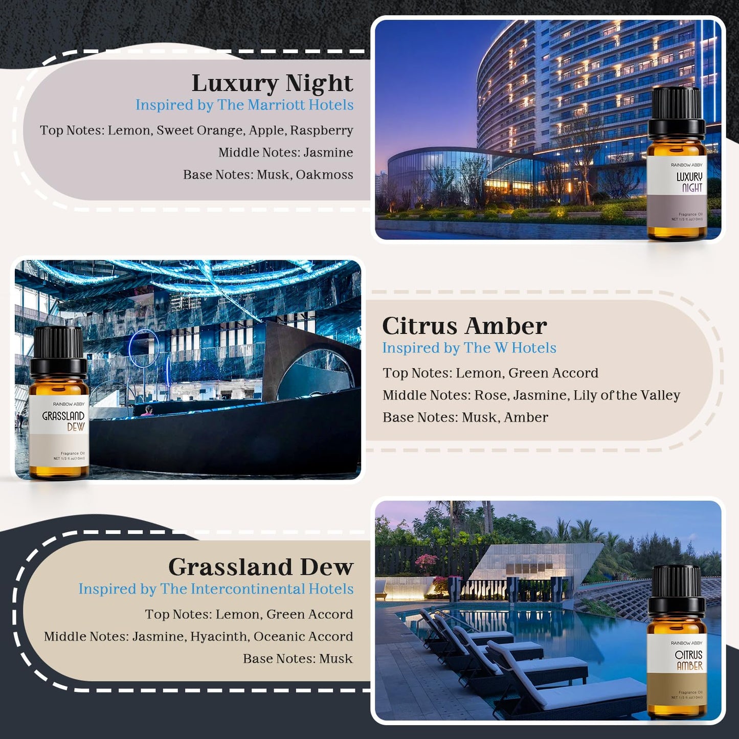 RAINBOW ABBY Hotel Collection Diffuser Oil – 6 Fragrances for Home & Hotel