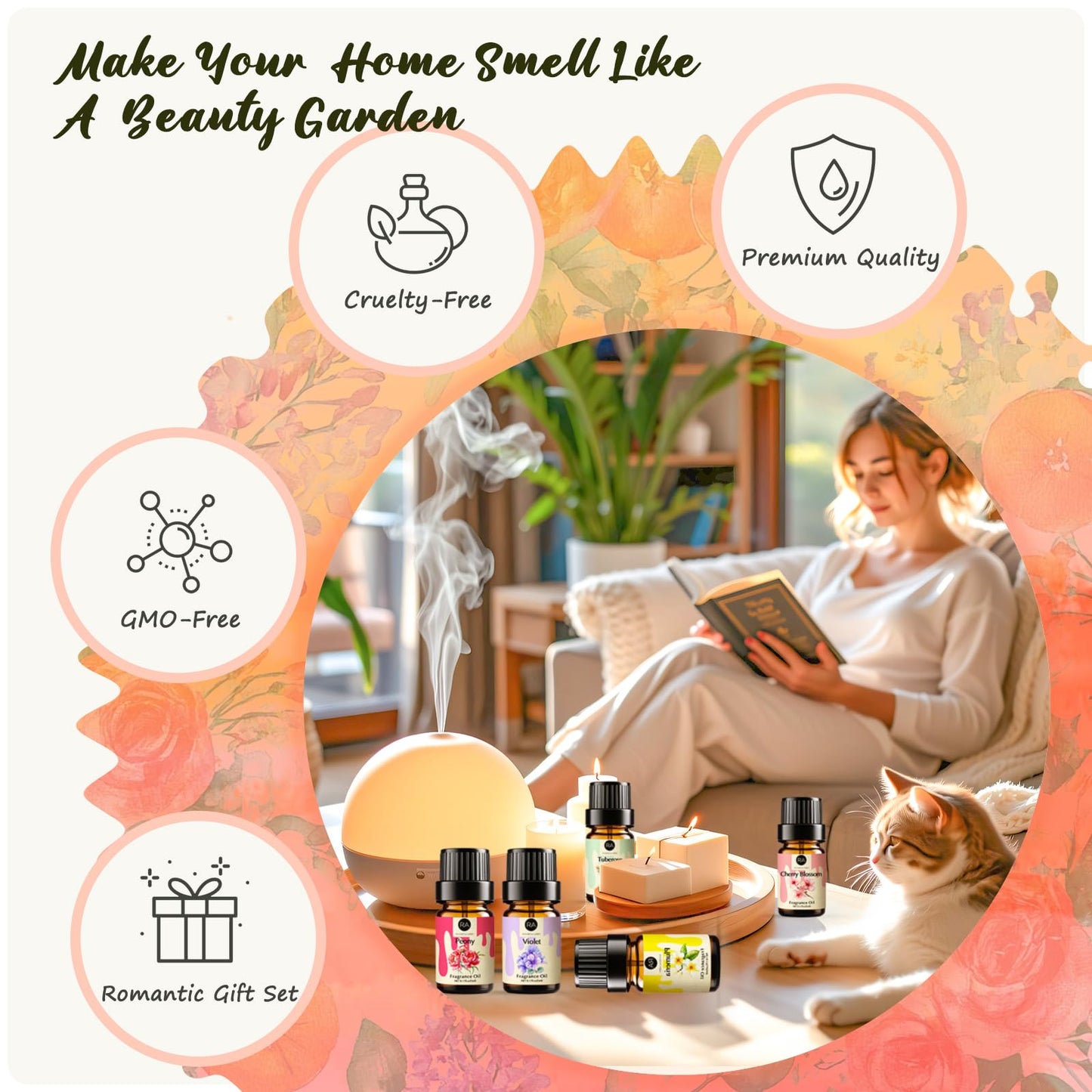 RAINBOW ABBY Floral Essential Oils Set - 10 Floral Scents, 5ml Bottles for Candle & Soap Making
