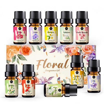 RAINBOW ABBY Floral Essential Oils Set - 10 Floral Scents, 5ml Bottles for Candle & Soap Making