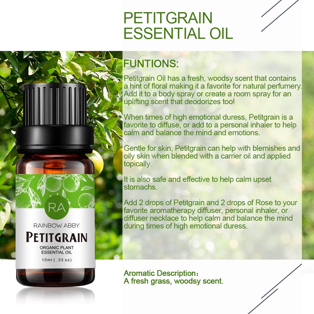 RAINBOW ABBY Petitgrain Essential Oil - 100% Pure Organic, 10ml