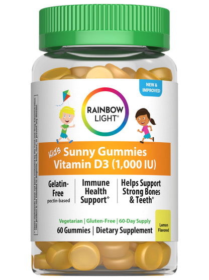 Rainbow Light Kids Sunny Gummies Vitamin D3 1000 IU – 60 Count, Assorted Fruit
