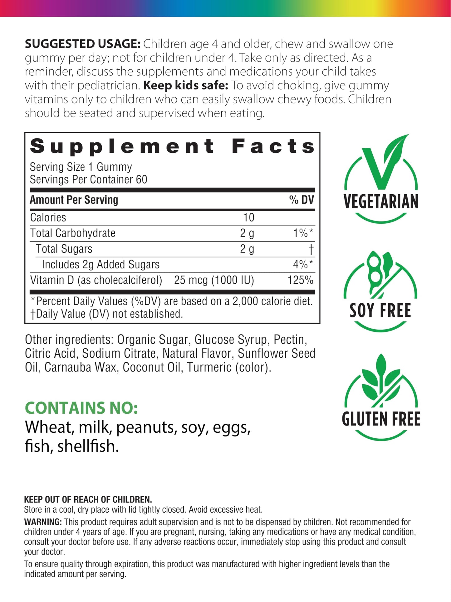 Rainbow Light Kids Sunny Gummies Vitamin D3 1000 IU – 60 Count, Assorted Fruit