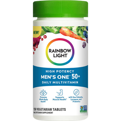 Rainbow Light Men's One 50+ Multivitamin – High Potency Immune Support, Vitamin C, D & Zinc, Vegetarian & Non-GMO