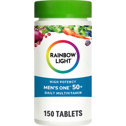 Rainbow Light Men's One 50+ Multivitamin – High Potency Immune Support, Vitamin C, D & Zinc, Vegetarian & Non-GMO