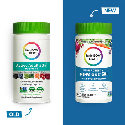 Rainbow Light Men's One 50+ Multivitamin – High Potency Immune Support, Vitamin C, D & Zinc, Vegetarian & Non-GMO