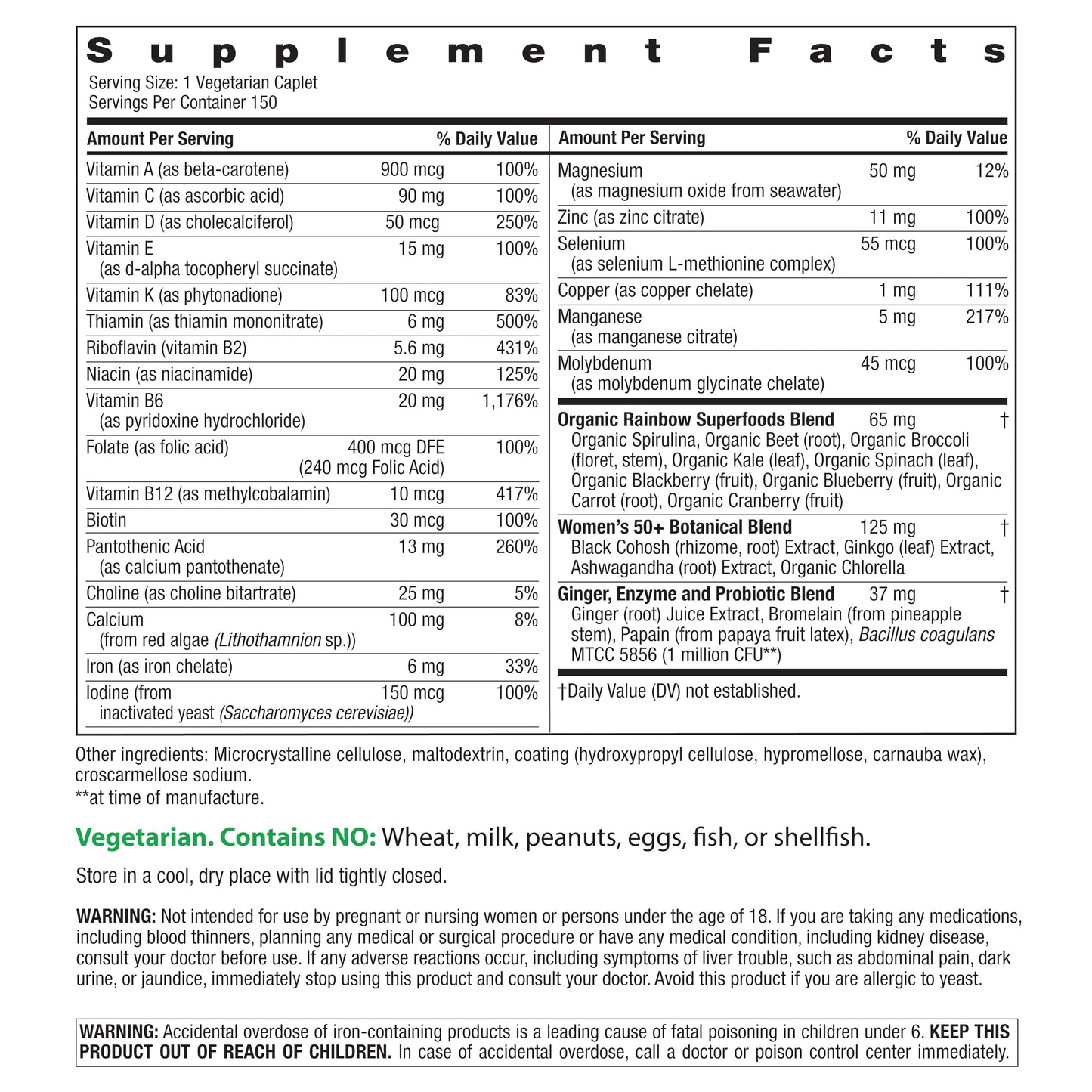 Rainbow Light Women 50+ Multivitamin – High Potency Immune Support, Non-GMO, Vegetarian, 150 Tablets