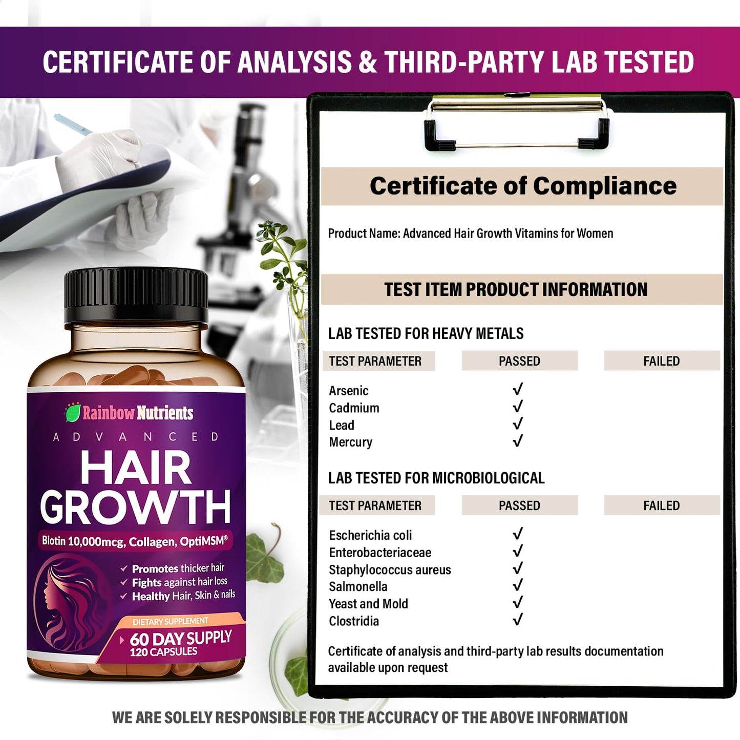 Rainbow Nutrients Hair Growth Vitamins for Women – 2 Pack with Biotin 10,000 mcg, Collagen, OptiMSM, Saw Palmetto