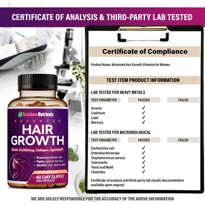 Rainbow Nutrients Hair Growth Vitamins for Women – 2 Pack with Biotin 10,000 mcg, Collagen, OptiMSM, Saw Palmetto