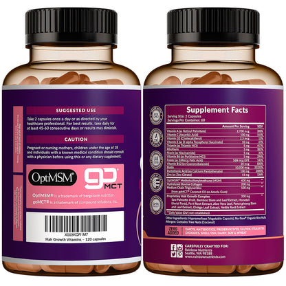Rainbow Nutrients Hair Growth Vitamins for Women – 2 Pack with Biotin 10,000 mcg, Collagen, OptiMSM, Saw Palmetto