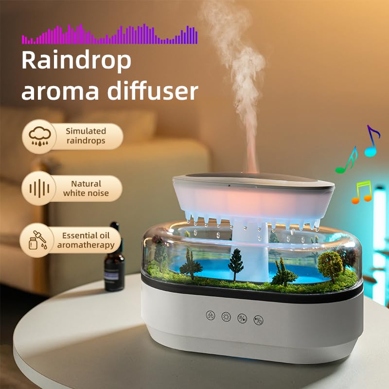 Raindrop Essential Oil Diffuser with White Noise – 7 LED Colors, 250ml