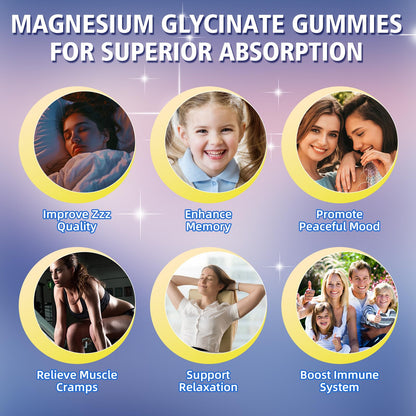 Magnesium Glycinate Gummies 1000mg with L-Threonate – D3, B6 & CoQ10 | Sugar-Free Raspberry, 60 Count