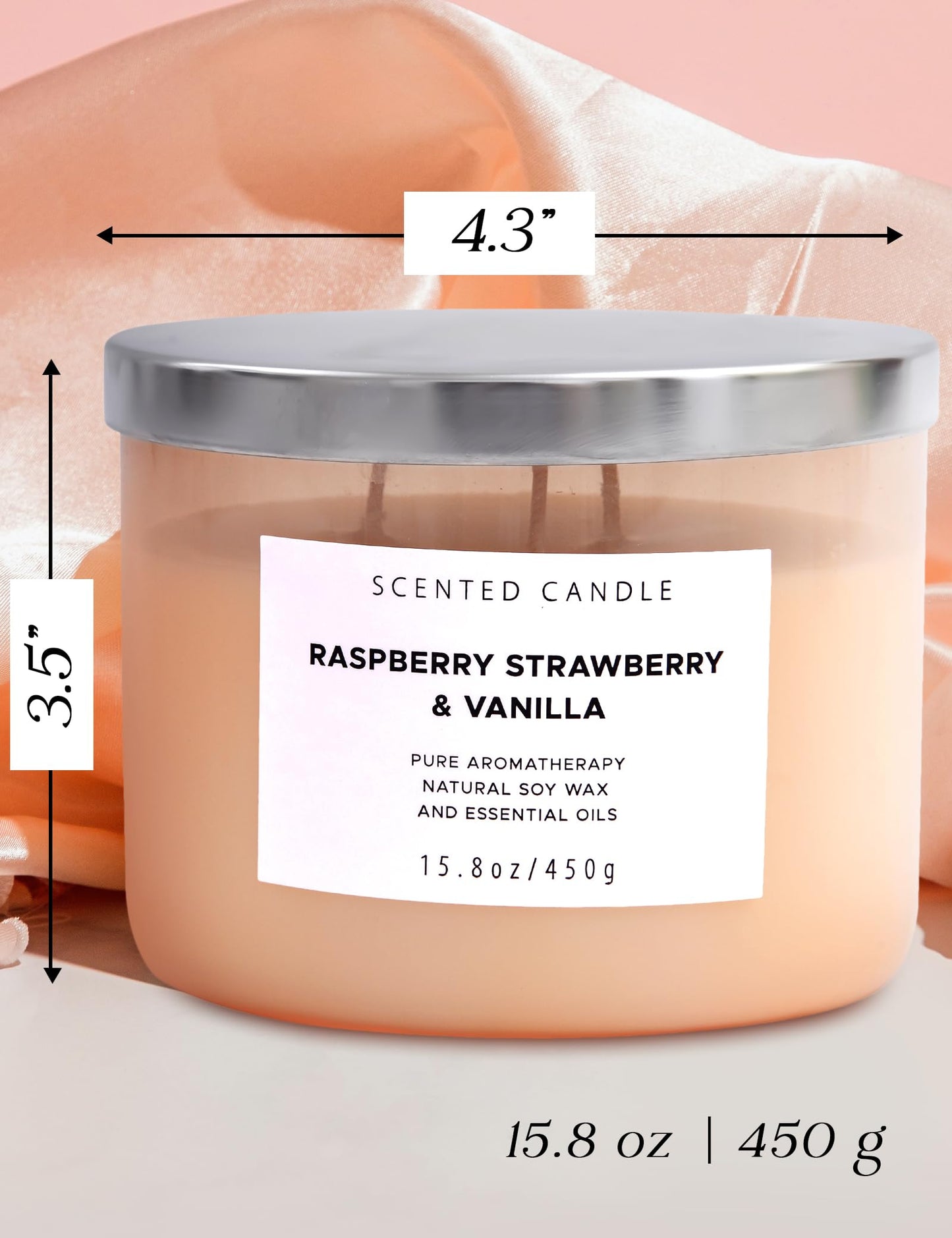 Raspberry Strawberry Vanilla 3-Wick Soy Candle – 15.8 oz | Long-Lasting Aromatherapy with Strong Throw