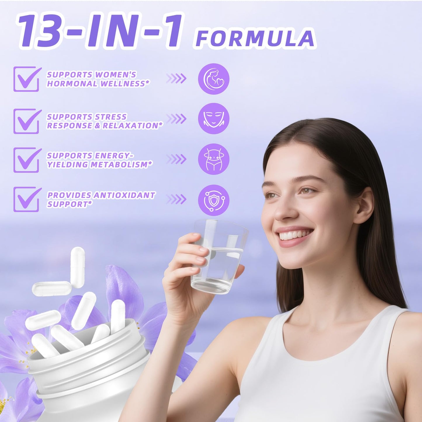 13-in-1 Myo-Inositol & D-Chiro Inositol for Women – PCOS, Hormonal Balance, 40:1 Ratio, 120 Veg Caps