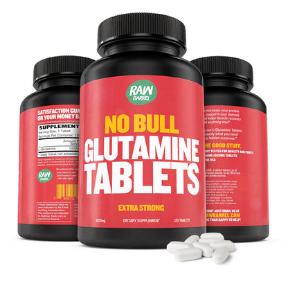 Raw Barrel No Bull L-Glutamine Tablets 1000mg | Non-GMO, Vegan, Gluten-Free