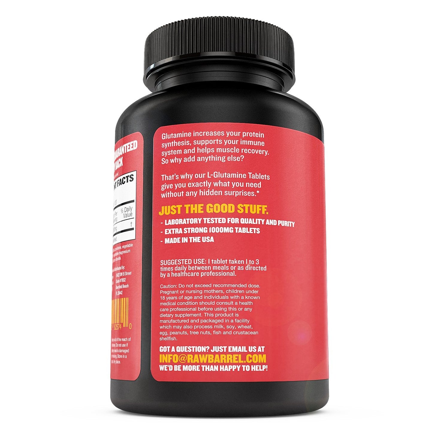 Raw Barrel No Bull L-Glutamine Tablets 1000mg | Non-GMO, Vegan, Gluten-Free