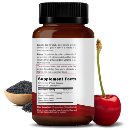 RAWYA Tart Cherry & Black Seed Oil – 500mg Capsules | Gluten Free 120 Count