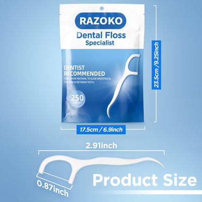 RAZOKO Dental Floss Picks – 500 Pcs Disposable Interdental Toothpicks, Unflavored