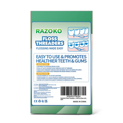 RAZOKO Floss Threaders | Dental Floss Threaders for Braces, Bridges, and Implants |210PCS (Pack of 3)