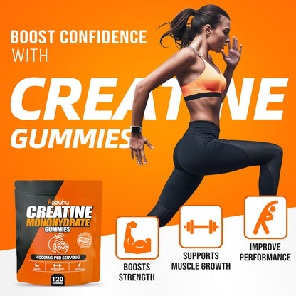 Razuhu Creatine Monohydrate Gummies – 4g per Serving, Sugar Free, Vegan, Orange, 120 Count