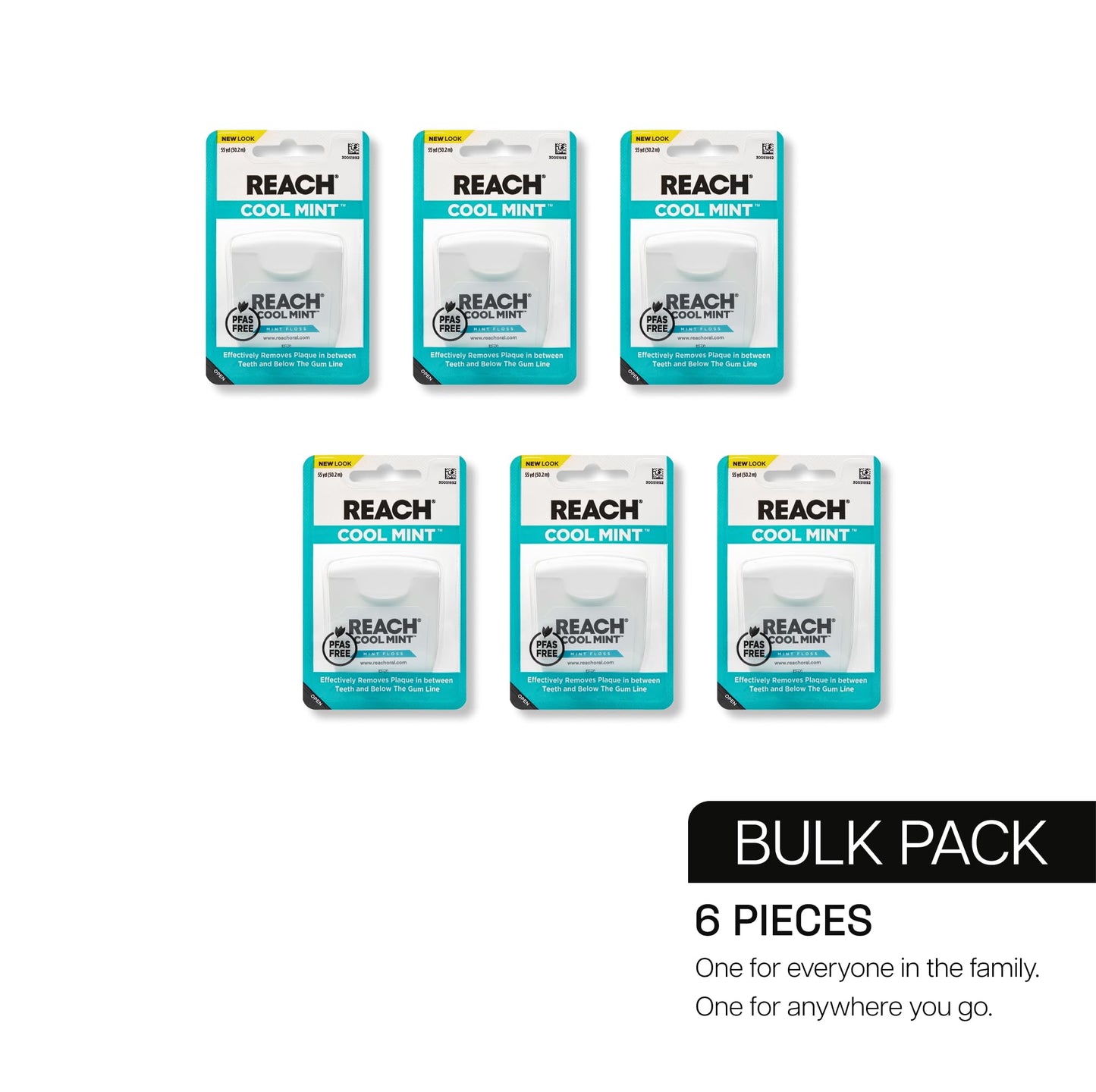 REACH Cool Mint Dental Floss – Fresh Mint, PFAS Free, 6 Pack, 55 yd