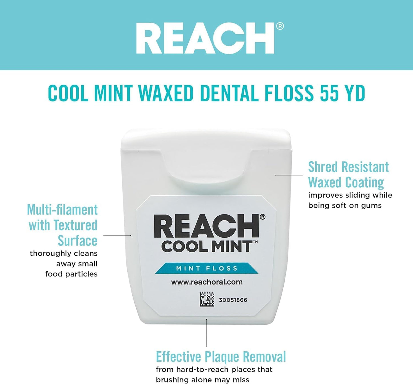 REACH Dental Floss Cool Mint 55 yds – Pack of 4