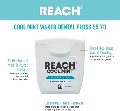 REACH Dental Floss Cool Mint 55 yds – Pack of 4