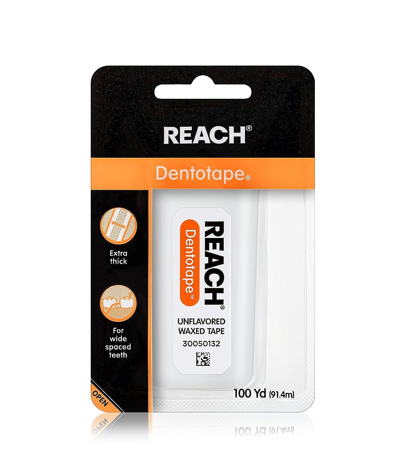 Reach Dentotape Waxed Dental Floss – Extra-Wide Cleaning Surface for Large Spaces Between Teeth (Unflavored, 100 Yards, 3-Pack)