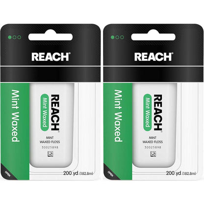 REACH Mint Waxed Floss – 200 Yards (Pack of 2) | Mint Floss for Interdental Cleaning