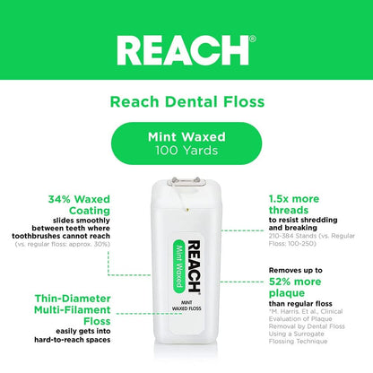 Reach Mint Waxed Floss 200 Yd - Pack of 3