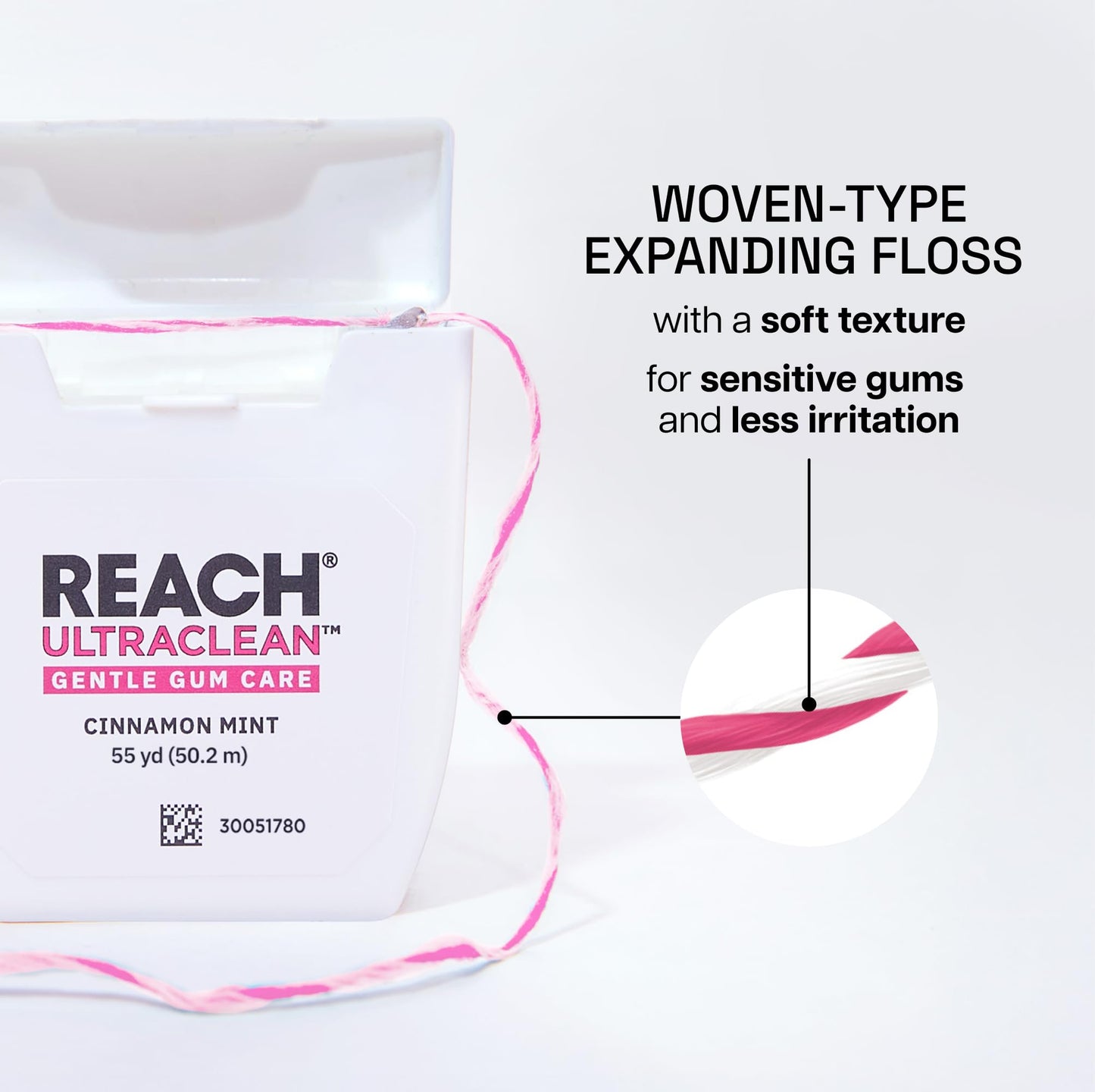 REACH ULTRACLEAN Gentle Gum Care Expanding Floss – PFAS-Free, Cinnamon Mint, 55YD (3-Pack)