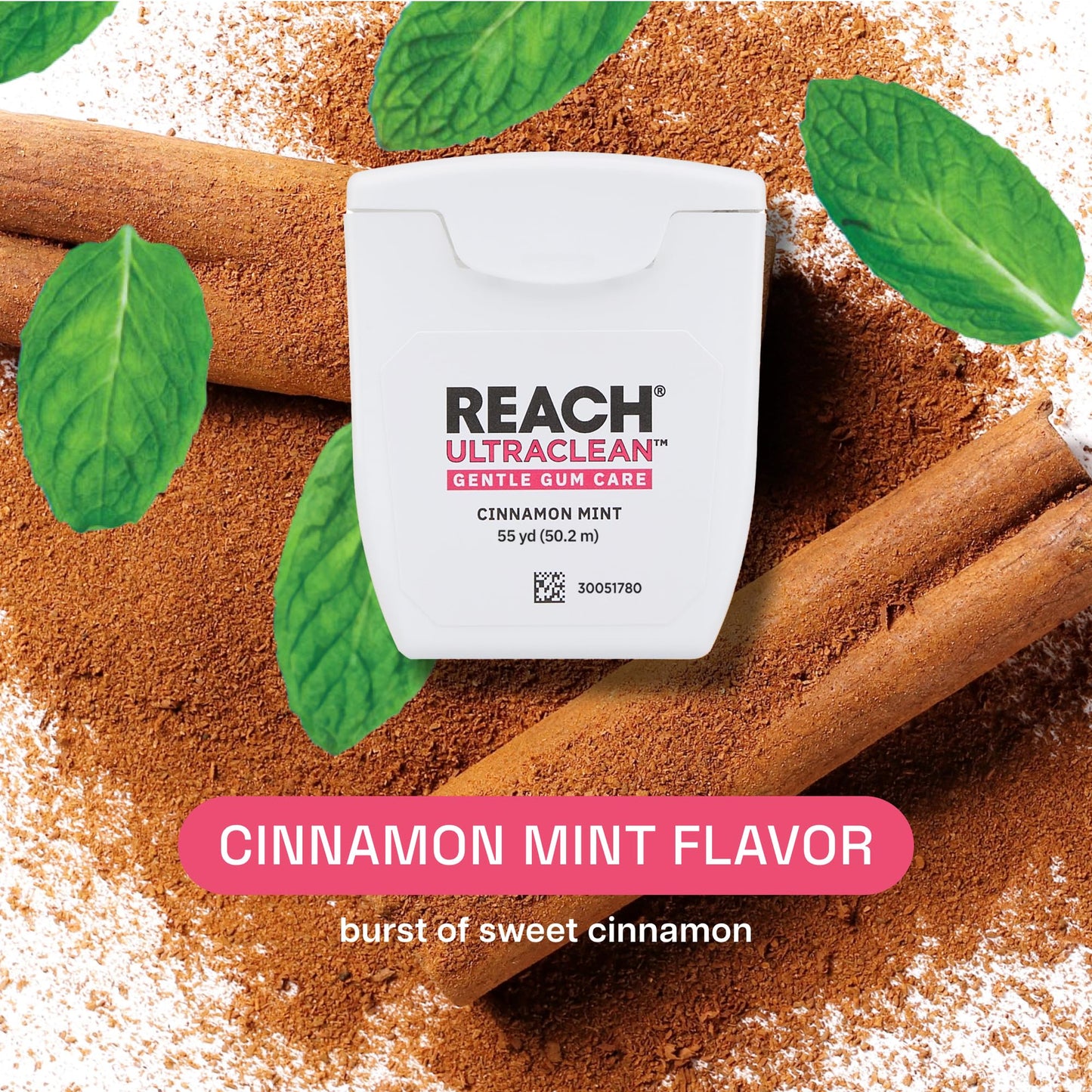 REACH ULTRACLEAN Gentle Gum Care Expanding Floss – PFAS-Free, Cinnamon Mint, 55YD (3-Pack)