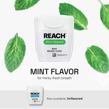 REACH Waxed Dental Floss, 115 yd, 3-Pack Mint - PFAS-Free, Shred-Resistant