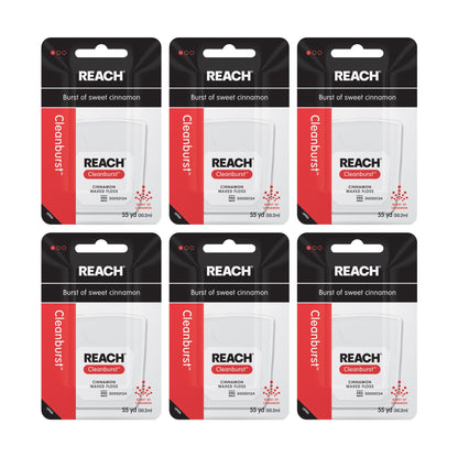 REACH Waxed Dental Floss Cinnamon - 55 yd, 6 Pack, PFAS Free