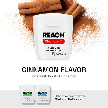 REACH Waxed Dental Floss Cinnamon - 55 yd, 6 Pack, PFAS Free