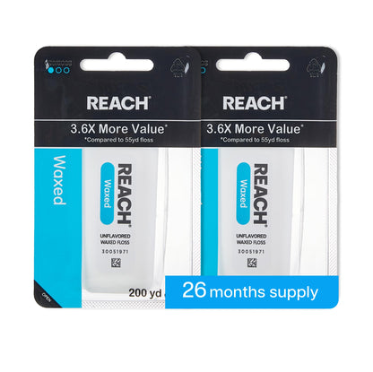 REACH Waxed Dental Floss Unflavored - 200 Yards, 2 Pack, PFAS-Free, Shred-Resistant