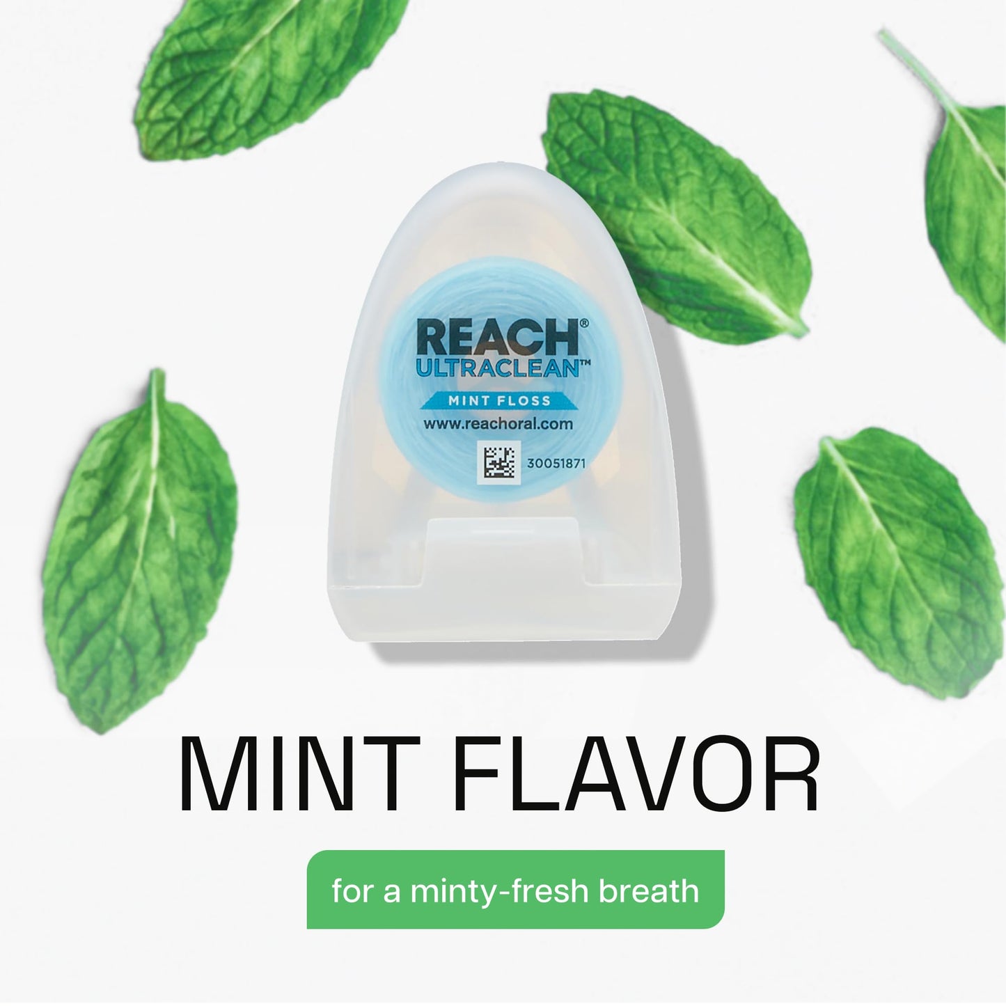 REACH Ultraclean Dental Floss – Mint Waxed, Shred-Resistant Plaque Remover for Gums | 30 yd