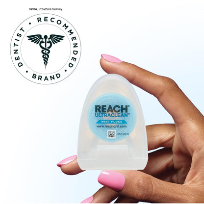 REACH Ultraclean Dental Floss – Mint Waxed, Shred-Resistant Plaque Remover for Gums | 30 yd