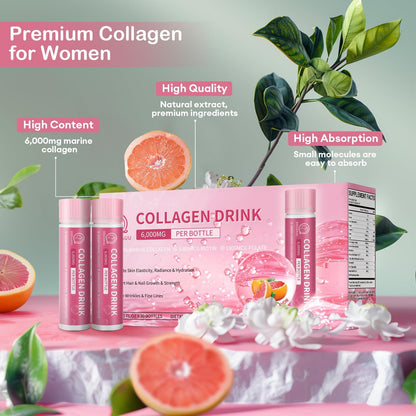 BBEEAAUU Collagen Drink 6000 mg Marine Collagen – Liquid Shots for Skin, Hair & Nails