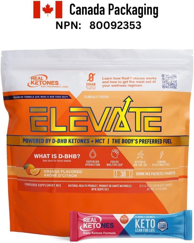 Real Ketones MCT & BHB Exogenous Ketones Drink Packets – Electrolyte Hydration, No Sugar, 30-Pack, Orange
