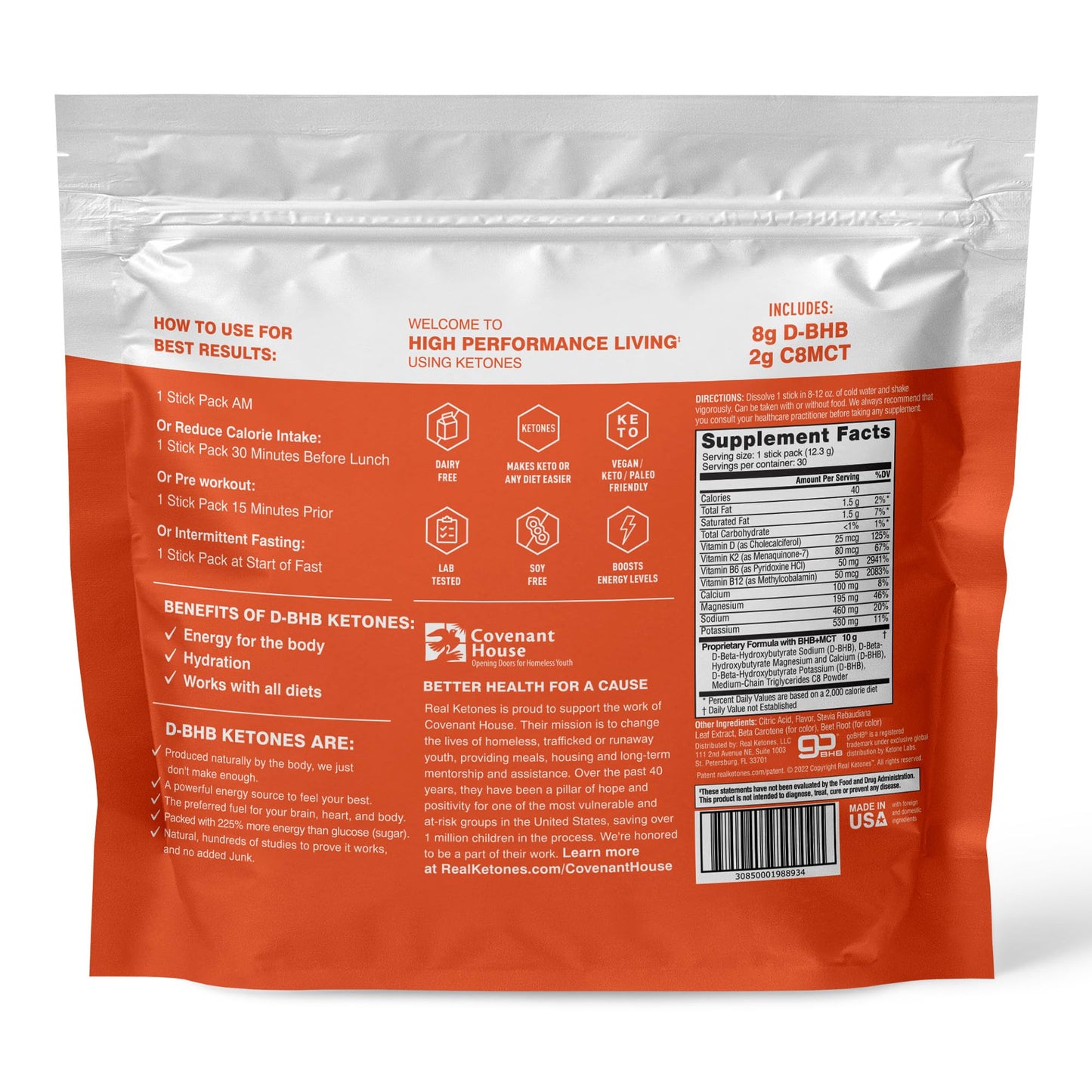 Real Ketones MCT & BHB Exogenous Ketones Drink Packets – Electrolyte Hydration, No Sugar, 30-Pack, Orange